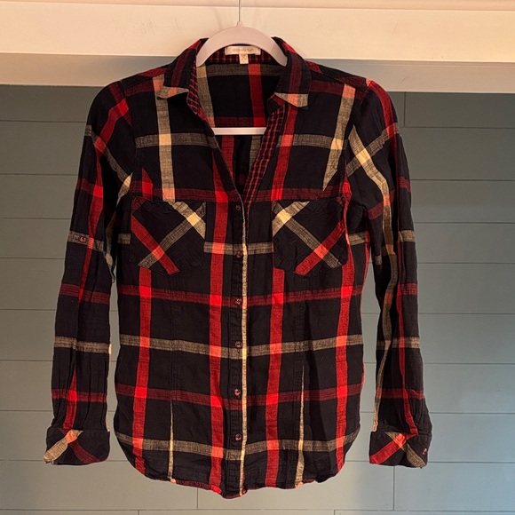 Skies Are Blue Tops - Skies Are Blue‎ Navy and Red Plaid Shirt